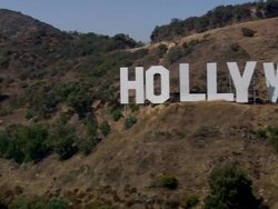 Aerial TS across Hollywood Sign / Hollywood Hills, California, United States Stock Footage