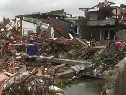 Typhoon Haiyan Storm Surge Destruction In Tacloban City Stock Footage