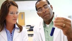 Diverse scientists confidently discuss their research Stock Footage