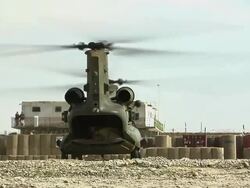 WS Military helicopter taking off / Musa Qala, Helmand Province, Afghanistan. Stock Footage