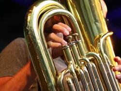 CU Tuba player on stage Stock Footage