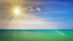 Beach scene showing sand, sea and skyBeach, Sea, Sun, Sunlight, Backgrounds, Nature, Summer, Sky, Landscape, People Traveling, Travel, Vacations, Wave, Blue, No People, Water, Travel Destinations, Sand, Caribbean Sea, Cloud - Sky, Cloudscape, Turquoise Co Stock Footage