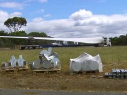 MS Shot of Turbine blade arriving on truck / Macarthur, Victoria, Australia Stock Footage