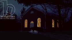 A horse outside a church hall by night, 1908 - reenactment Stock Footage