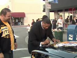 Sam Perkins at the Sam Perkins Greets Fans At T-Mobile And Gears Up For NBA All-Star 2011 In Los Angeles at Huntington Park CA. (Footage by WireImage Video/GettyImages) Stock Footage