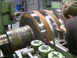 MS Man working in turnery at Hoesch-Schwerte / Schwerte, Rhineland-Palatinate, Germany Stock Footage