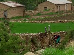 Man building a wall with stones Stock Footage