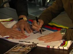 Mark Cavendish at Mark Cavendish DVD signing at HMV, Oxford Street on November 08, 2012 in London, England (Footage by WireImage Video/Getty Images) Stock Footage