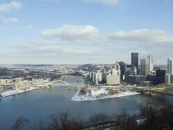 WS T/L View of city nearby river / Pittsburgh, PA, United States Stock Footage