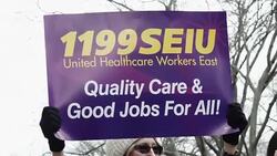 Anti-Trump Protest, Nurses & 1199SEIU United Healthcare Workers, NYC Stock Footage
