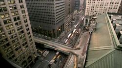 Traffic moves along the elevated streets of Park Avenue and 42nd Street in front of Grand Central Station. Stock Footage