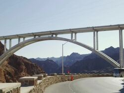 MS ZO PAN View of bridge above river / Nevada, USA Stock Footage