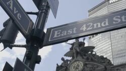 New York Street Sign Dolly Shot Stock Footage