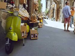 MS TU Shot of Local handmade products shop in small alleys of Pitigliano Stock Footage