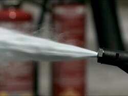 CU high speed fire extinguisher powder nozzle Stock Footage