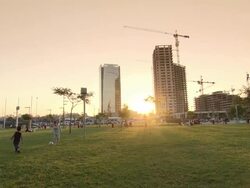 WS View of kids playing football on garden at sunset / Buenos Aires, Argentina Stock Footage