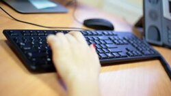 Typing fingers push keyboard Stock Footage