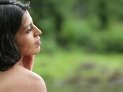 Woman washing face, Malshej Ghat, Maharashtra, India Stock Footage