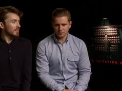 INTERVIEW - Matthew Beard & Allen Leech on liking Bennedict at Imitation Game Interviews on Monday 3rd November 2014 in London, England. Stock Footage