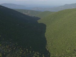 WS AERIAL View of Wood landscape of Kephalonia / Kephaloia, Ionian Islands, Greece Stock Footage