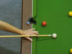 HA ECU hand of man playing pool billiards Stock Footage