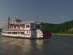 WS POV Steam boat moving in Hannibal Mississippi river / Hannibal, Missouri, United States Stock Footage