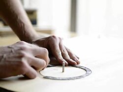Craftsman 'Luthier' Nigel Forster making hand made Guitars Stock Footage