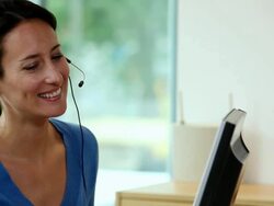 MS CU Female receptionist looking at camera   / Brussels , Brabant, Belgium Stock Footage