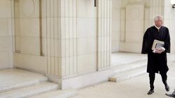 Judge and lawyer walking at courthouse Stock Footage