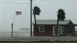 Storm surge rushes past shrimp shack, Hurricane Gustav Stock Footage