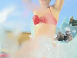 HD SUPER SLOW-MO: Couple Sliding On Water Slide Stock Footage