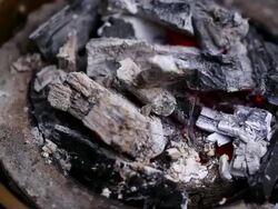 ECU R/F Burning charcoal in stove for cooking / Seoul, South Korea Stock Footage
