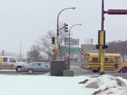 WS View of cross bridge with traffic light and snowing atmosphere / Minneapolis, Minnesota, United States Stock Footage