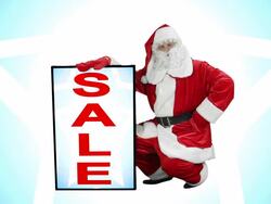 Santa Claus holds "promo" signs - 3 shots Stock Footage