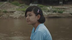 W/S Burmese teenage girls in a motorboat Stock Footage