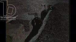 Soviet soldiers shelter from the light of nuclear test as part of military exercise, USSR, 1956 Stock Footage