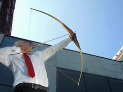 HD DOLLY: Businessman Aiming Up In The Air Stock Footage