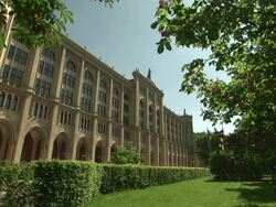 Regierung von Oberbayern, architecture, trees, blue sky, bushes, sculpture Stock Footage