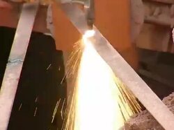 MS Demolition of crushing machine at quarry by gas cutter / Taben-Rodt, Rhineland-Palatinate, Germany Stock Footage