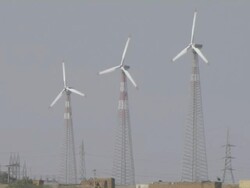 Block Shot Wind Mills Jaisalmer Rajasthan India Stock Footage