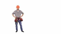 Handyman gesturing stop sign Stock Footage