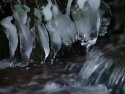  MS View of  icicles near  water  /  Kastel-Staadt, Rhineland-Palatinate, Germany Stock Footage