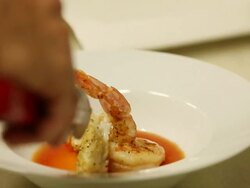 MS R/F Prawn, Squids and fish being served / Sao Paulo, Brazil Stock Footage
