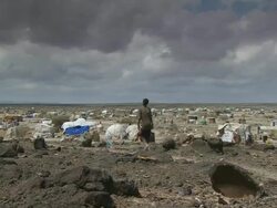 WS PAN Tent entrance area and children walking / Djibouti Stock Footage