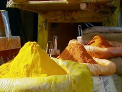 CU Spices bags at spice market / Calcutta, West, Bengal India Stock Footage