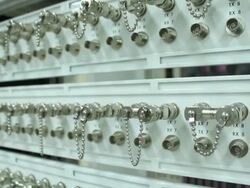 Dolly Shot : Data Server Room with Fiber Optic Communication Node Stock Footage