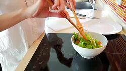 Chef preparing vegetables for organic salad Stock Footage