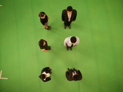 Business people forming alphabet E Stock Footage