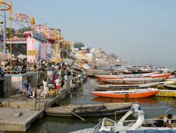 WS People at Ganges river / Varanasi, Utter Pradesh, India  Stock Footage
