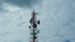 Telecommunication wireless technology with blue sky Stock Footage
